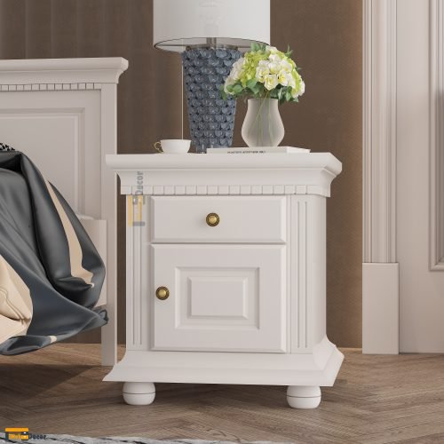 Luxus bedside table in solid wood table, white 52 × 40 × 58.5 cm