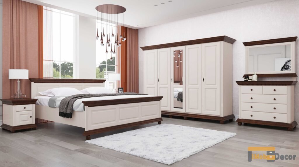 Bedroom in solid wood in white walnut luxus with 5 -smelling wardrobe